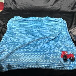 No Brand BOYS Blue & White Baby Blanket with Red Truck Accent